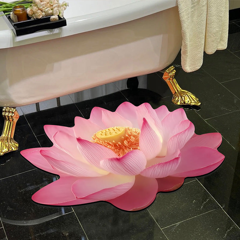 Visually stunning 3D floral-patterned non-slip, absorbent floor mat.