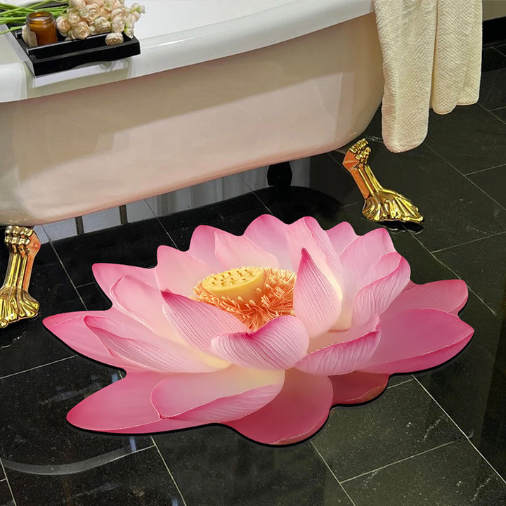 Visually stunning 3D floral-patterned non-slip, absorbent floor mat.