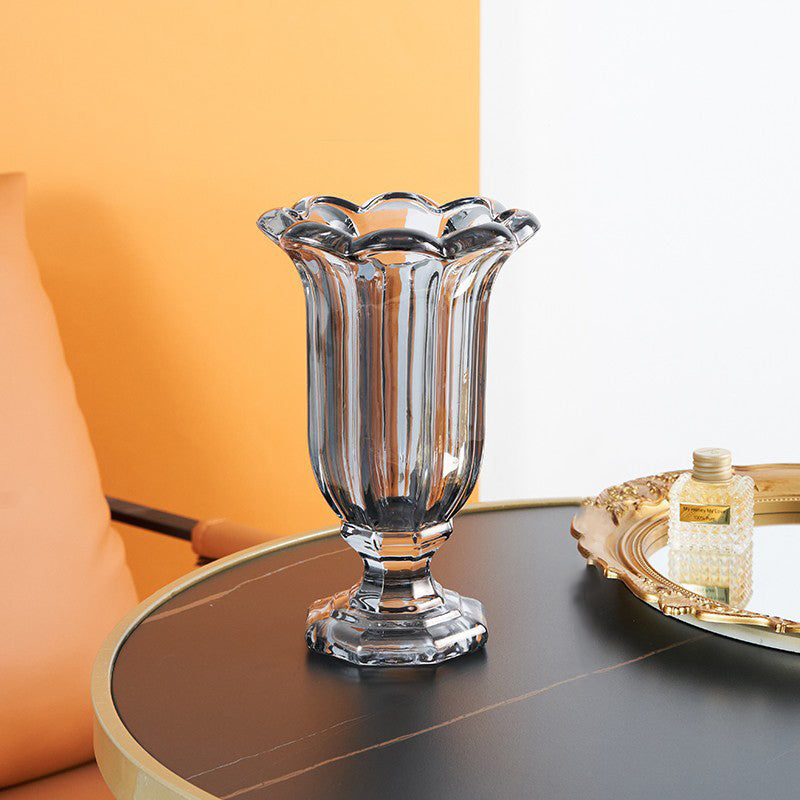 Long-necked decorative vase with eight-lobed design