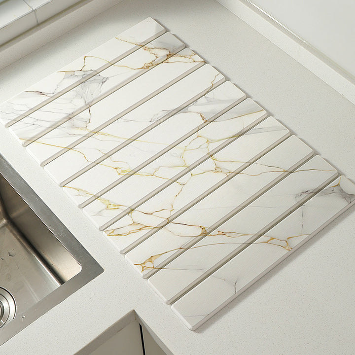 Foldable Marble-Pattern Countertop Mat (Absorbent &amp; Heat-Resistant)