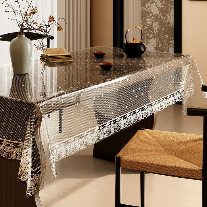 All-new "soft glass" transparent tablecloth—understated luxury.