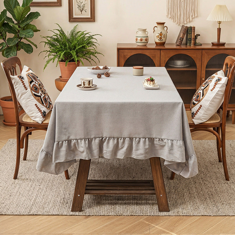 New solid-color linen tablecloth with ruffles
