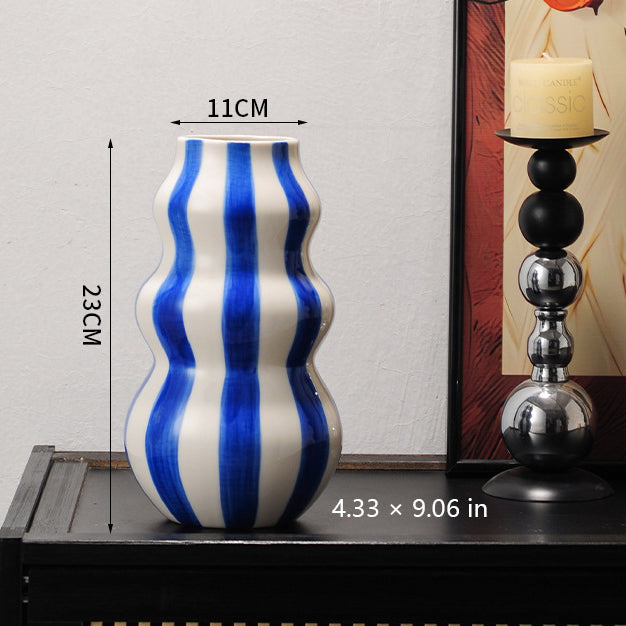 Nordic Retro Striped Ceramic Vase