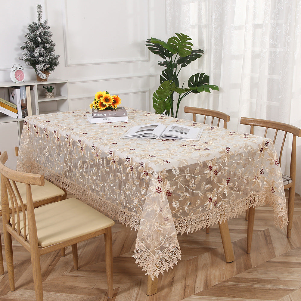 Pastoral-style embroidered mesh tablecloth