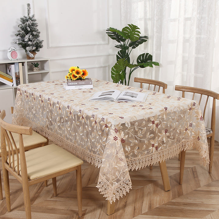 Pastoral-style embroidered mesh tablecloth