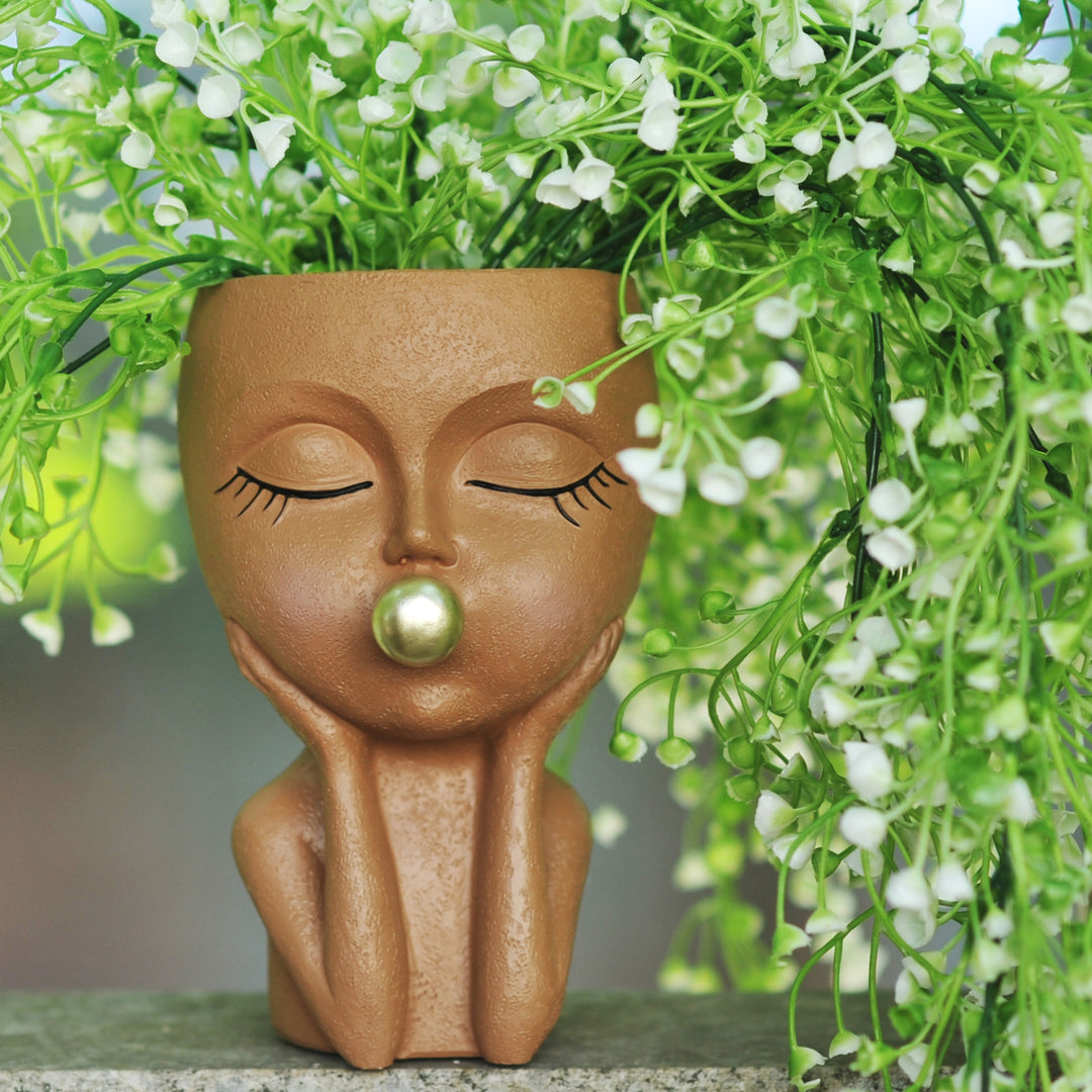 Bubble-Blowing Girl-Themed Flowerpot Sculpture