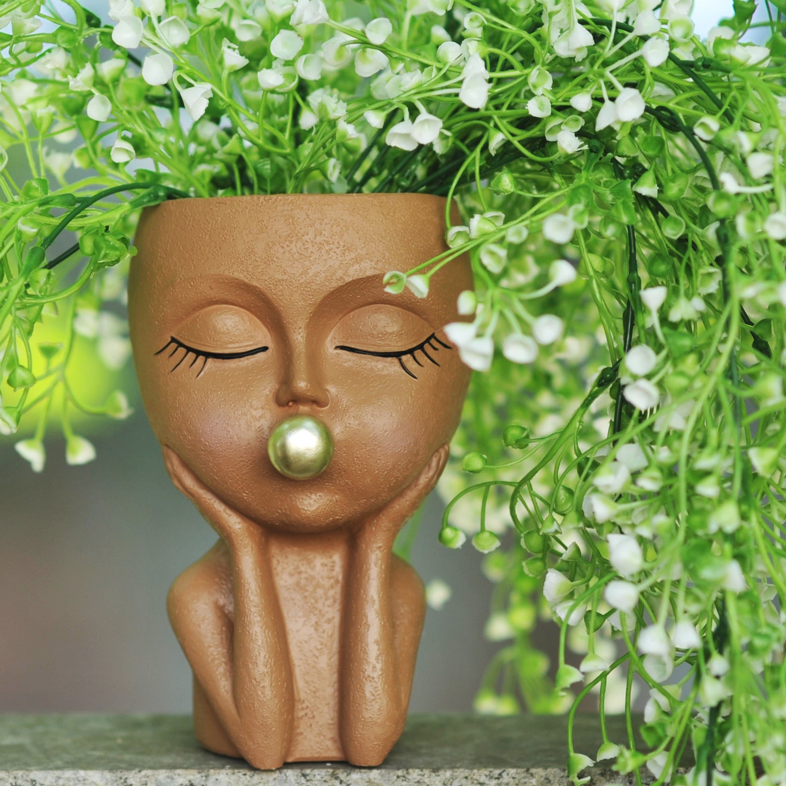 Bubble-Blowing Girl-Themed Flowerpot Sculpture