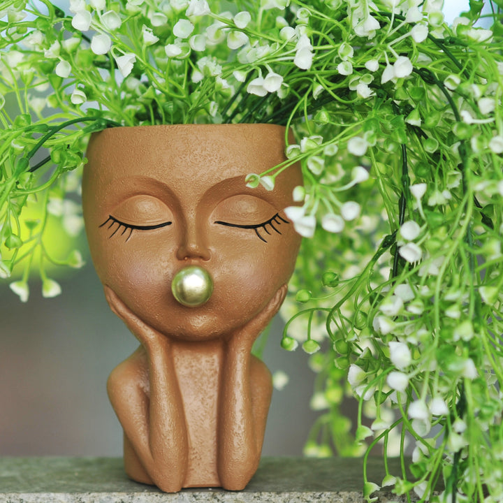 Bubble-Blowing Girl-Themed Flowerpot Sculpture