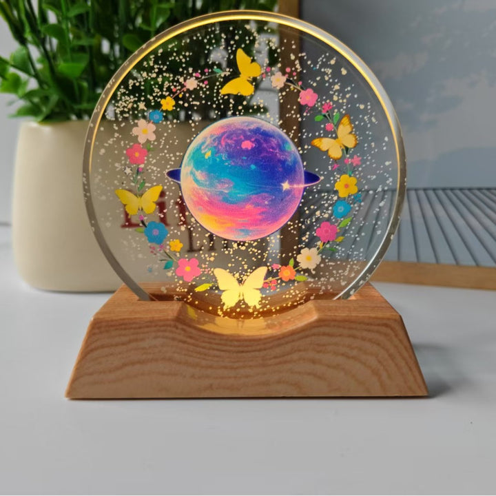 Starry Sky Color 3D Laser-Engraved Crystal Disc Night Light