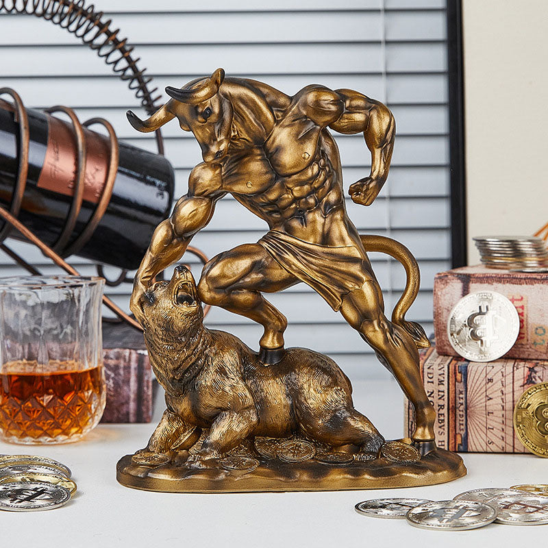 Powerful Bull vs Bear Figurine – Triumph, Resilience & Wealth Symbol