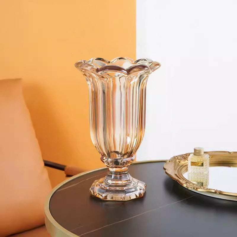 Long-necked decorative vase with eight-lobed design