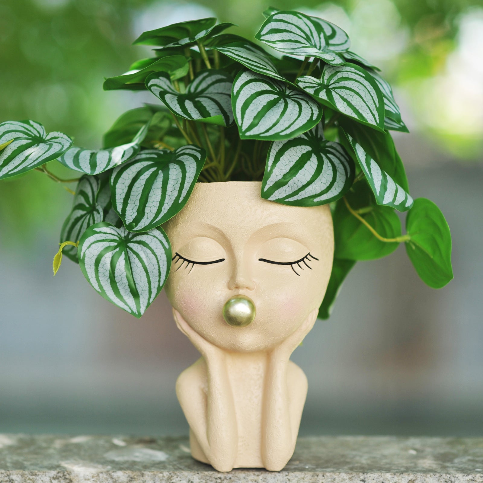 Bubble-Blowing Girl-Themed Flowerpot Sculpture