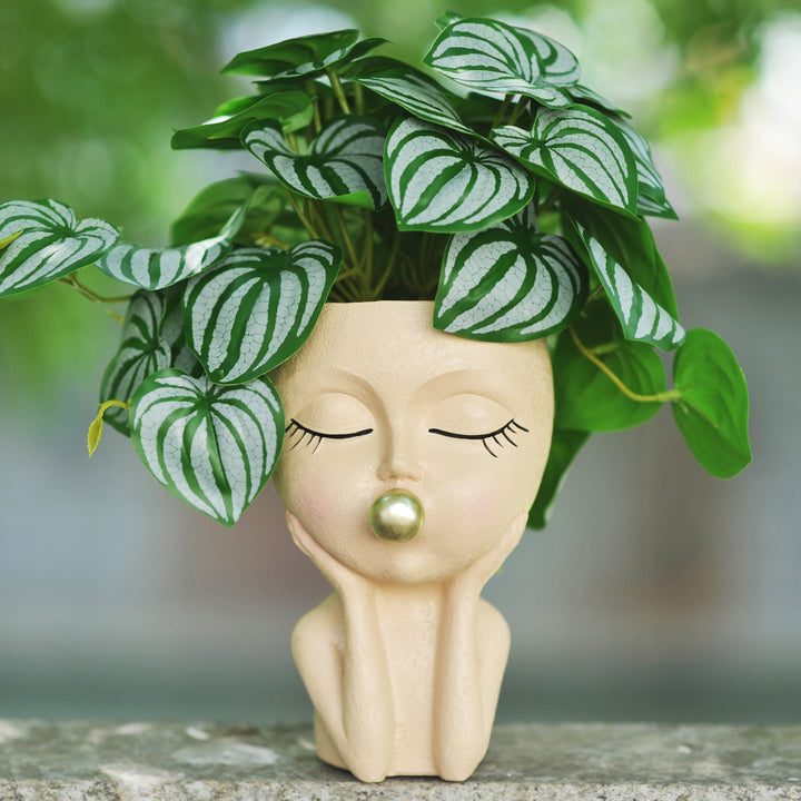 Bubble-Blowing Girl-Themed Flowerpot Sculpture