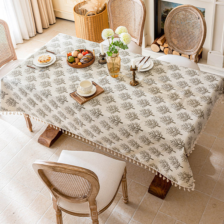 New Tasseled Printed Tablecloth