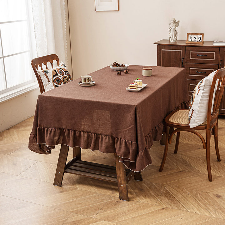 New solid-color linen tablecloth with ruffles