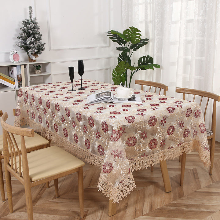 Pastoral-style embroidered mesh tablecloth