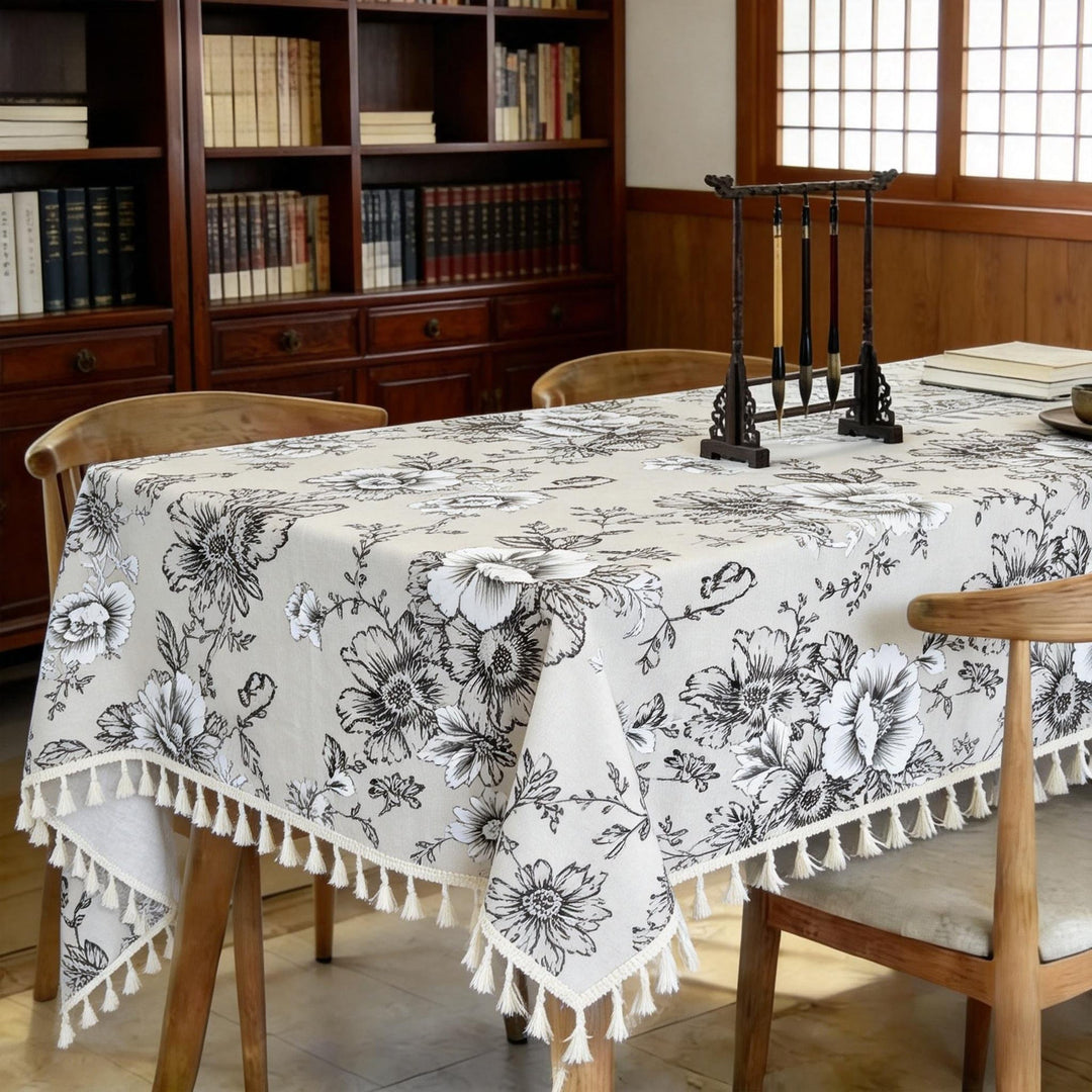 Ethnic-style vintage cotton-linen tablecloth