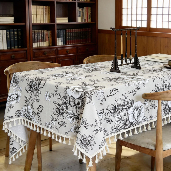 Ethnic-style vintage cotton-linen tablecloth