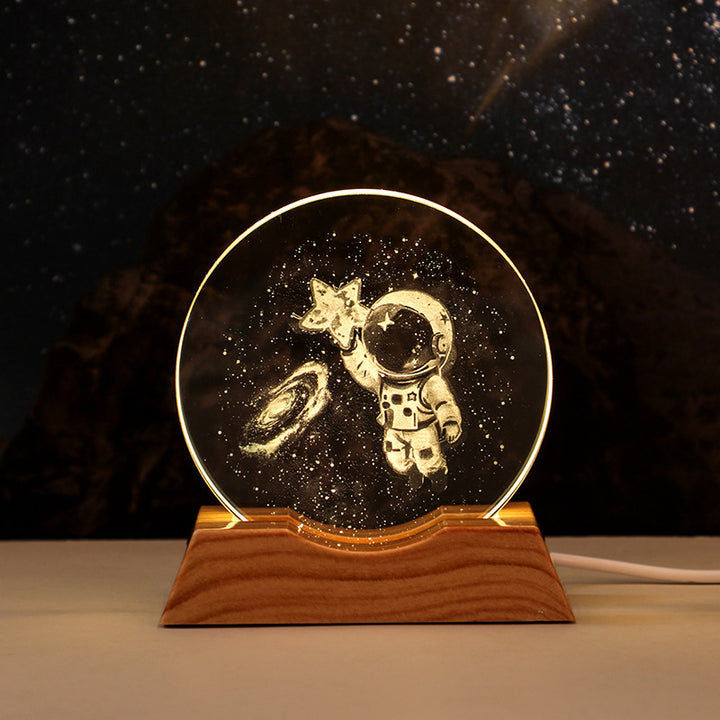 3D Laser-Engraved Crystal Disc + Lighted Plastic Base
