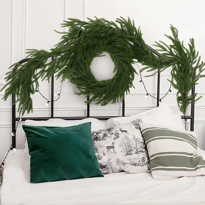 Soft-touch decorative garland featuring pine boughs and needles