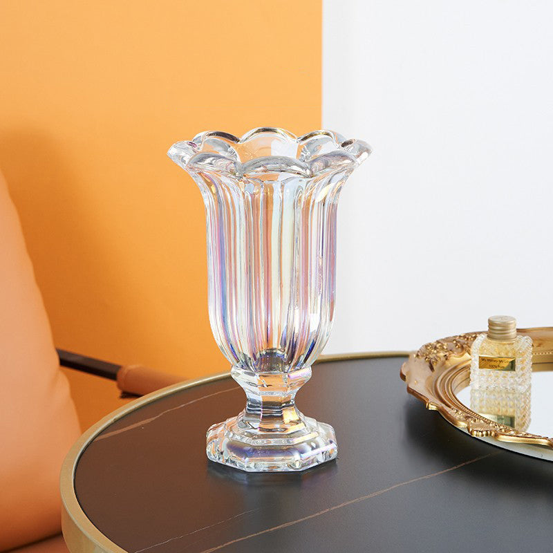 Long-necked decorative vase with eight-lobed design