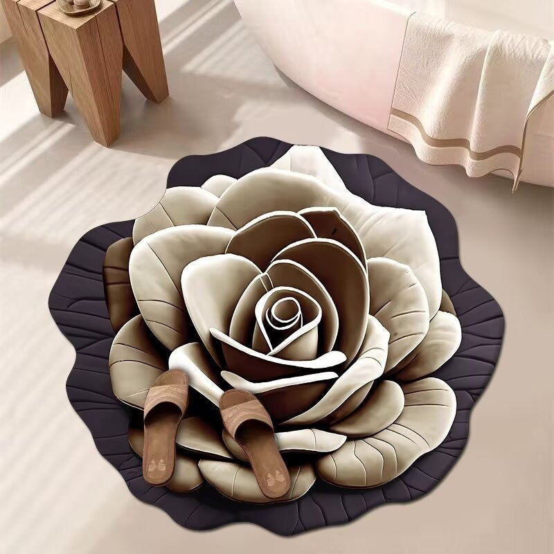 Stunning 3D Floral Pattern Diatomaceous Earth Bath Mat – Non-Slip &amp; Quick-Drying