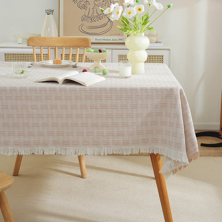 French-style cotton-linen plaid tablecloth