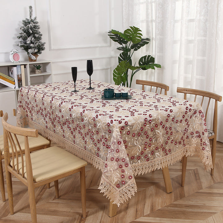 Pastoral-style embroidered mesh tablecloth