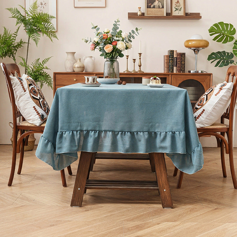 New solid-color linen tablecloth with ruffles