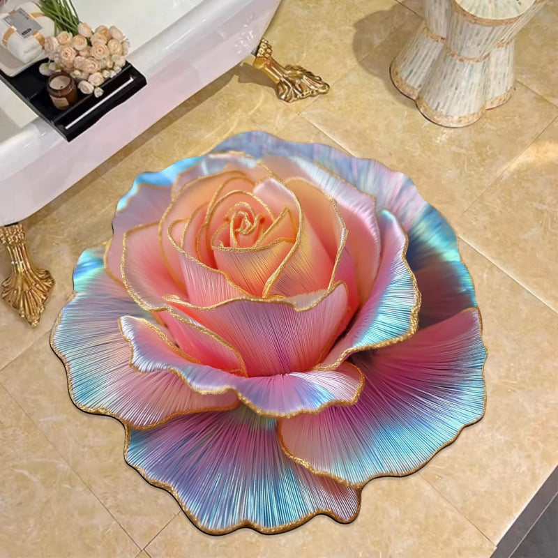 Visually stunning 3D floral-patterned non-slip, absorbent floor mat.