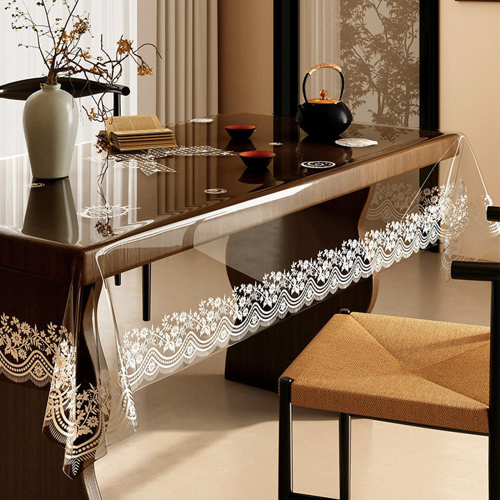 All-new "soft glass" transparent tablecloth—understated luxury.