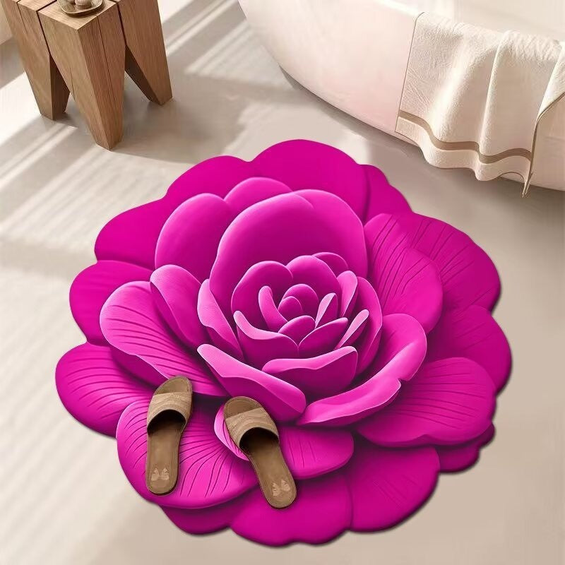 Stunning 3D Floral Pattern Diatomaceous Earth Bath Mat – Non-Slip &amp; Quick-Drying