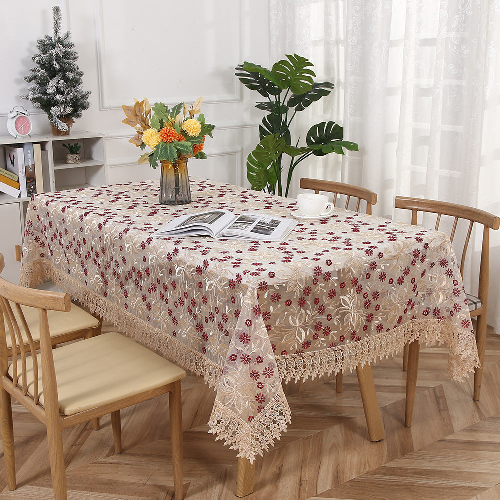 Pastoral-style embroidered mesh tablecloth