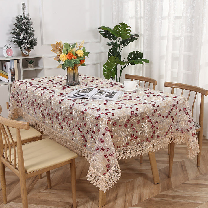 Pastoral-style embroidered mesh tablecloth
