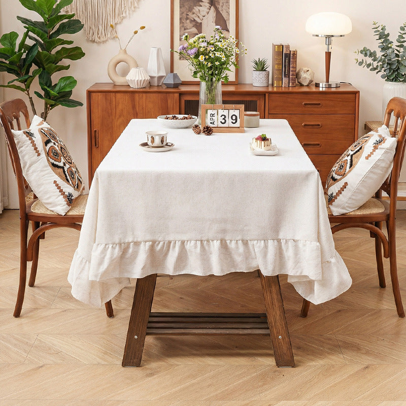 New solid-color linen tablecloth with ruffles