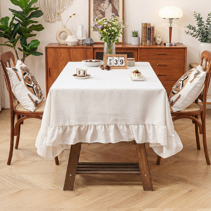 New solid-color linen tablecloth with ruffles
