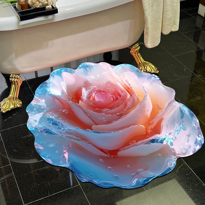 Visually stunning 3D floral-patterned non-slip, absorbent floor mat.