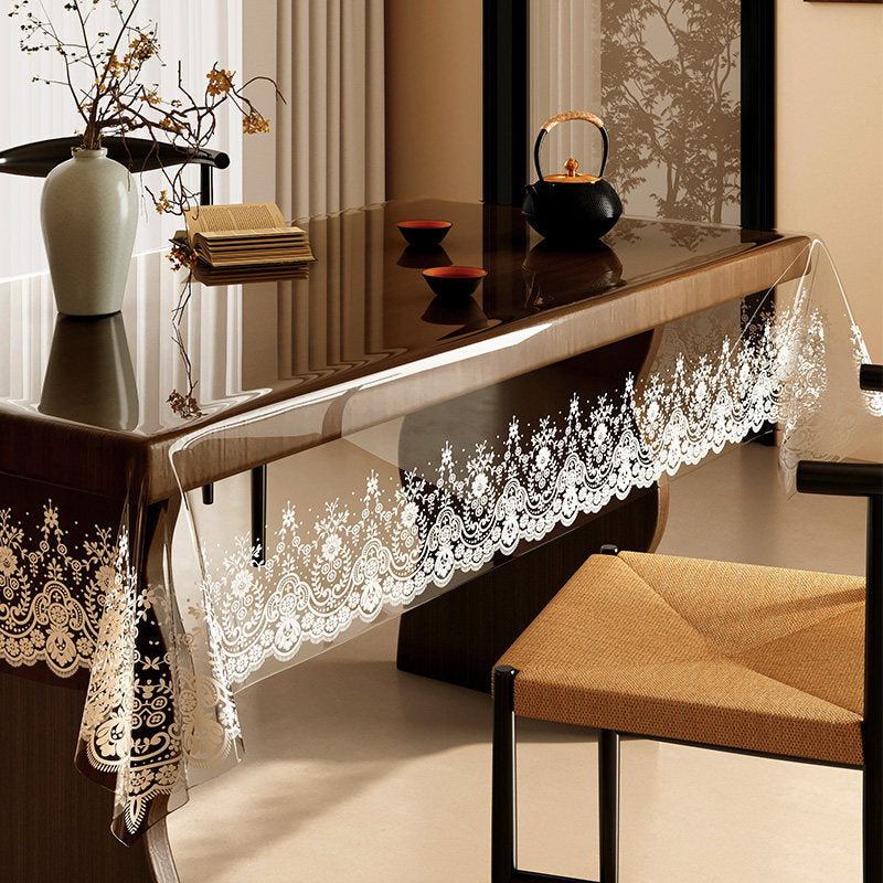 All-new "soft glass" transparent tablecloth—understated luxury.