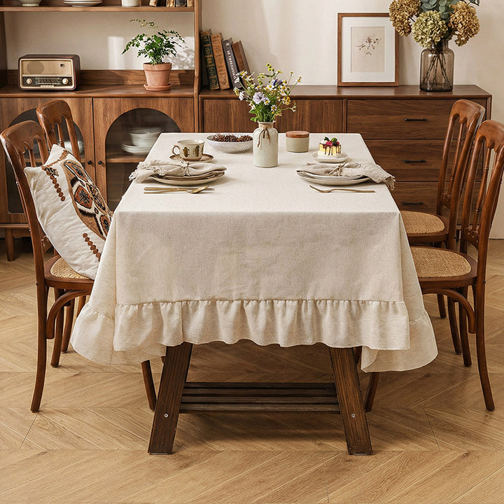 New solid-color linen tablecloth with ruffles