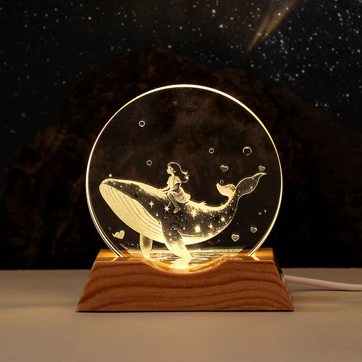 3D Laser-Engraved Crystal Disc + Lighted Plastic Base
