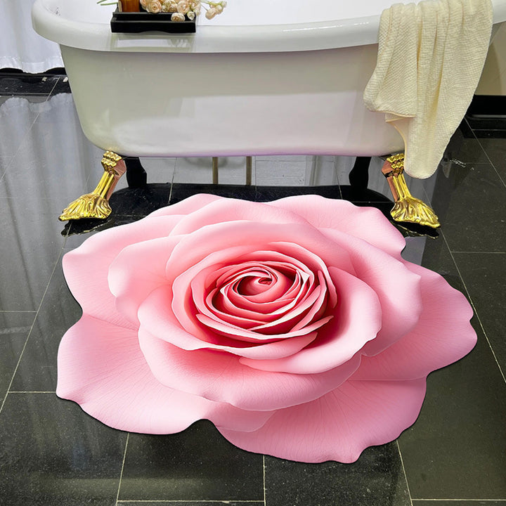 Visually stunning 3D floral-patterned non-slip, absorbent floor mat.