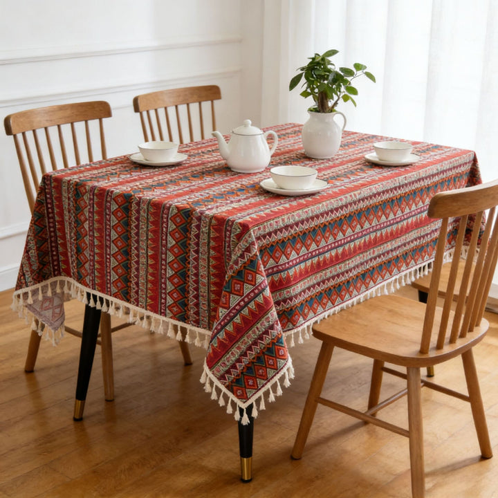 Ethnic-style vintage cotton-linen tablecloth