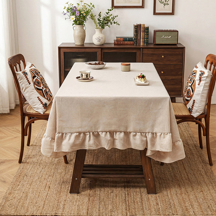 New solid-color linen tablecloth with ruffles