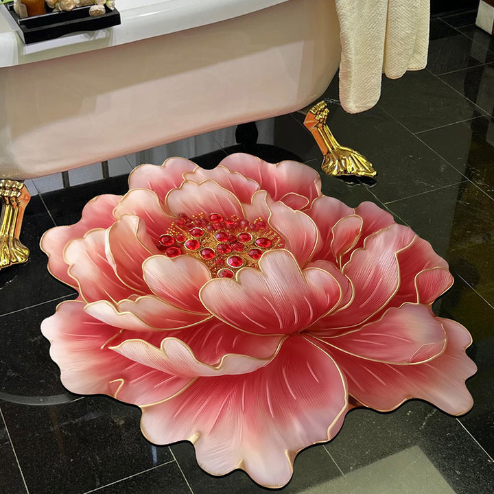 Visually stunning 3D floral-patterned non-slip, absorbent floor mat.