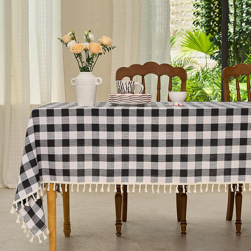 Tasseled Plaid Tablecloth