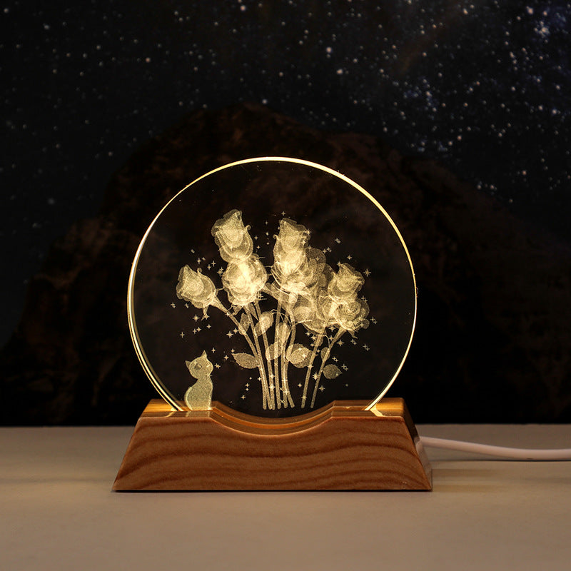 3D Laser-Engraved Crystal Disc + Lighted Plastic Base