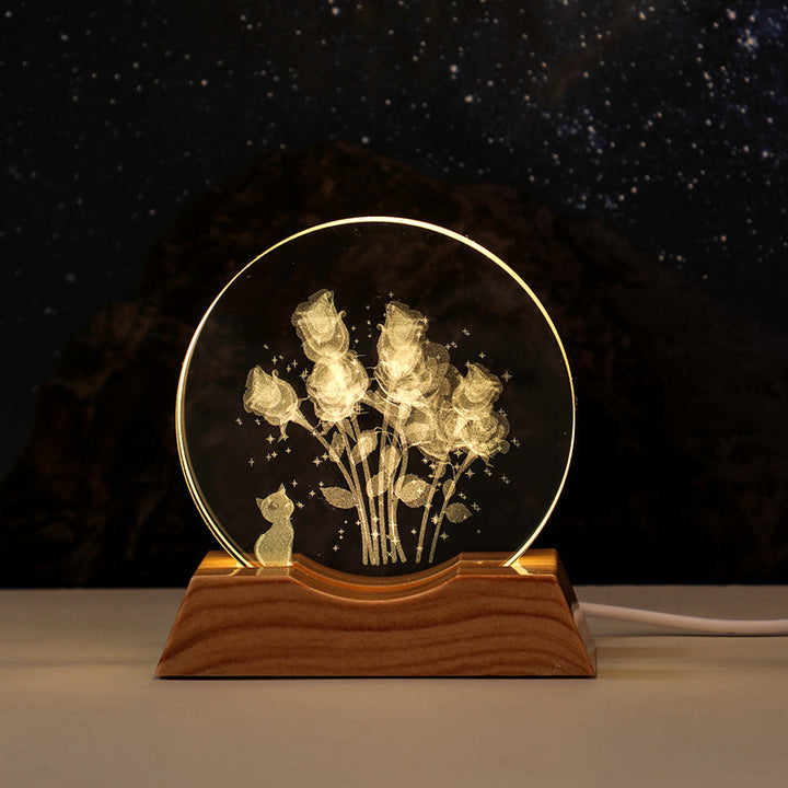 3D Laser-Engraved Crystal Disc + Lighted Plastic Base