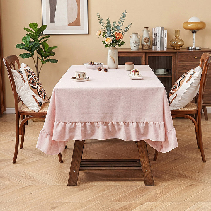 New solid-color linen tablecloth with ruffles