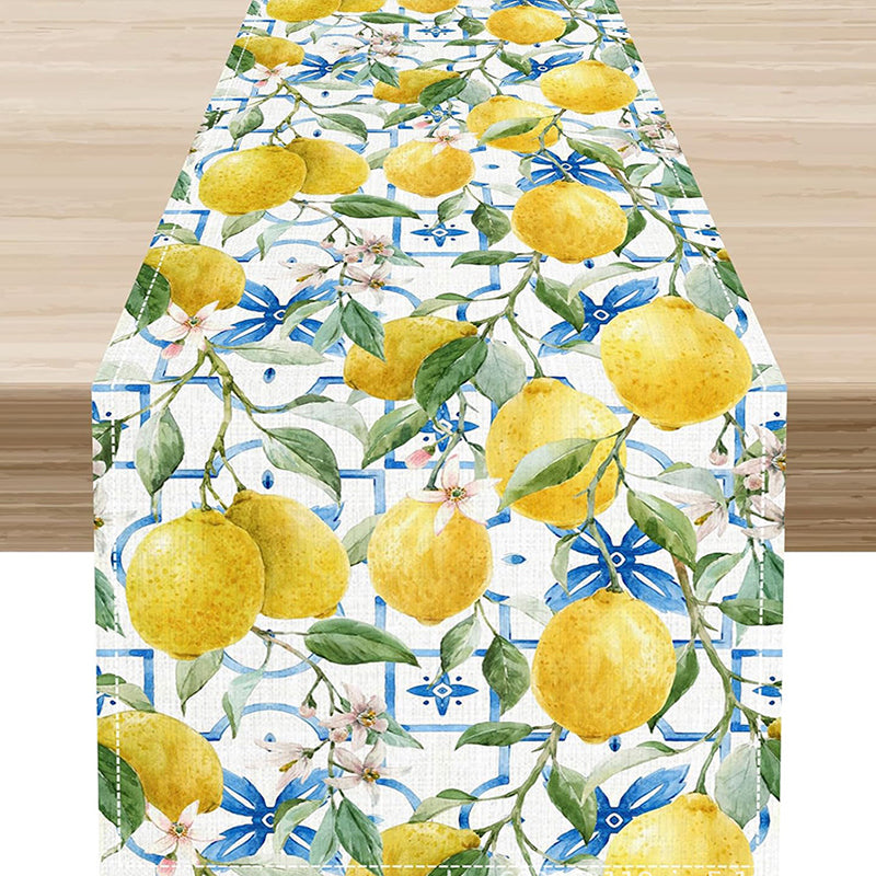 New Lemon-Print Linen Table Runner