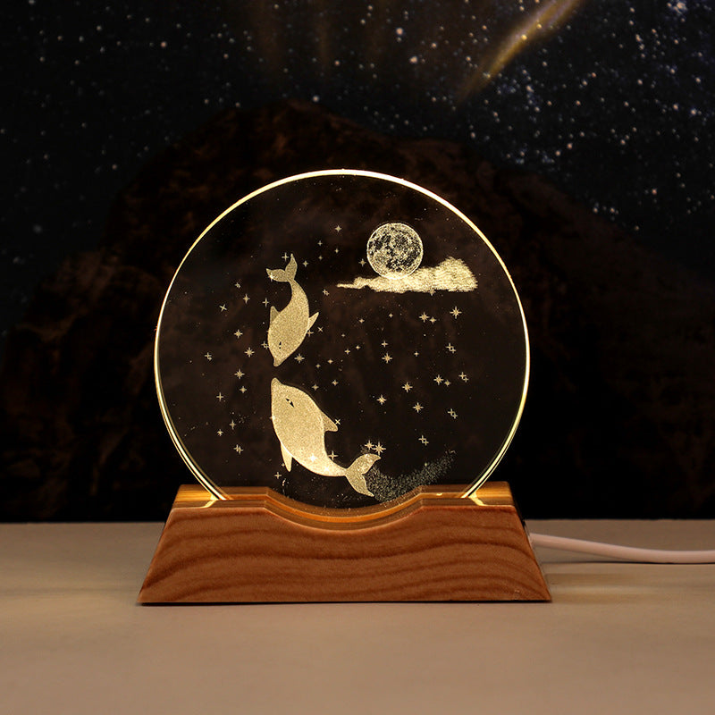 3D Laser-Engraved Crystal Disc + Lighted Plastic Base
